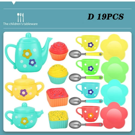 

Kids Plastic Tea Toys Set Children Pretend Play Role Teapot Cups Saucers Bowl
