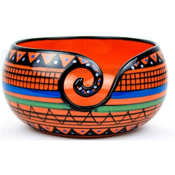 Nagina International Ceramic Attractively Hand Painted Gorgeous Stoneware Yarn Ball Storage Bowl with Innovative Dispensing Curl | Knitting & Crochet Accessions (Medium, Traditional Red)