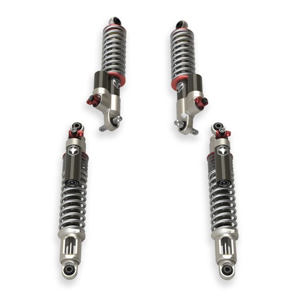 Falcon Shocks Coil Over Shock Absorber 24-03-33-400-352 Falcon 3.3; Adjustable Dampening; Ride Height Adjustable 0 To 3-1/2 Inch Lift; Flat End Coil Springs; Black And Silver; Set Of 4