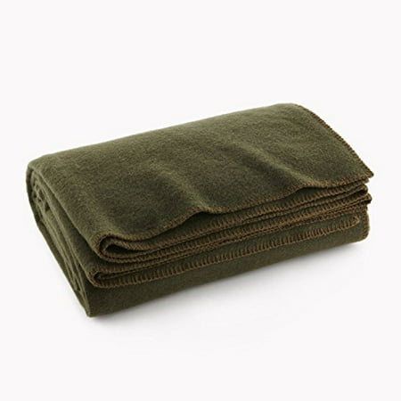 Blanket Best for Military Use Warm Wool Fire Retardant Olive Green 66 x 90 (Best Wool Blankets For Survival)