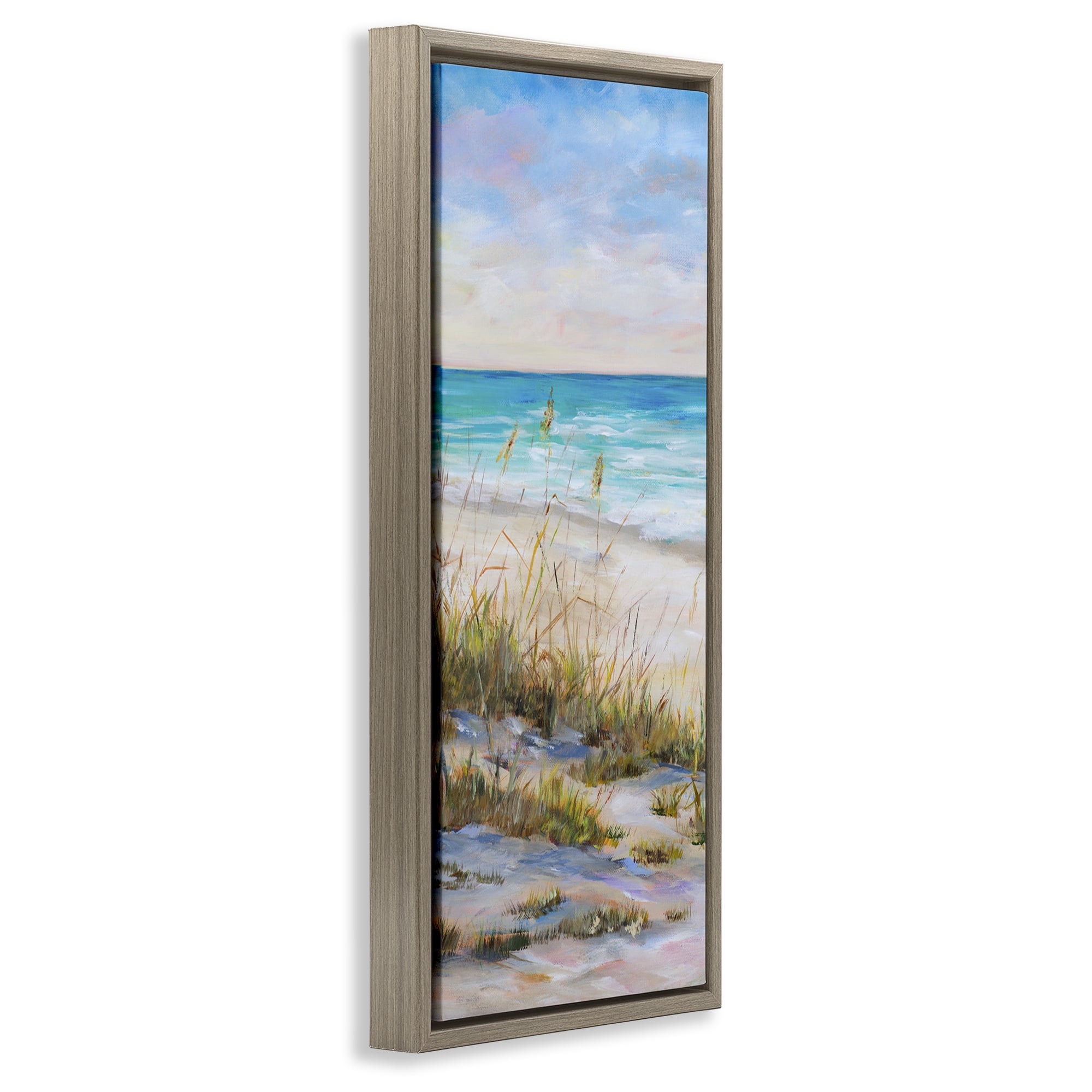 Stupell Industries Peaceful Beach Reeds Landscape Painting Brown Floater Framed Canvas Art Print Wall Art, 11 x 25