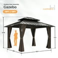 thumbnail image 5 of HAPPATIO 10'x12' Outdoor Gazebo with Hardtop Roof, Double Galvanized Steel Roof Canopy with Aluminum Frame, Curtains and Netting for Patio, Backyard, Deck, Lawn,Brown, 5 of 8