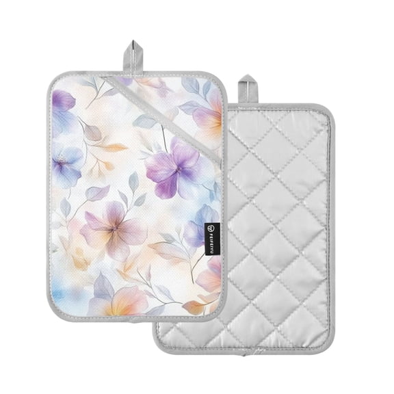 Yayeee Pot Holders Kitchen Heat Resistant with Pockets 7"x9.8" Cotton Oven Cooking Hot Pads, Purple Flower Pattern