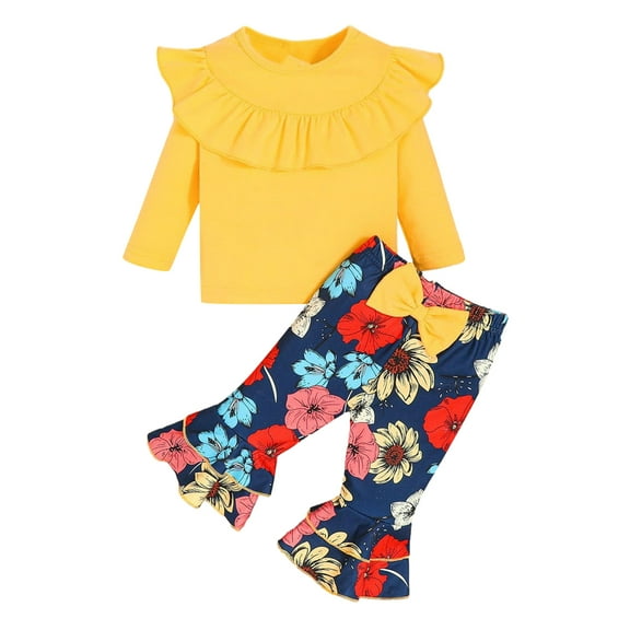 Esaierrr Girls Long Sleeve Long Pants Casual Clothes Outfits for Newborn Toddler 2PCS Cute Printing Suit Spring Autumn for 3-24 Months