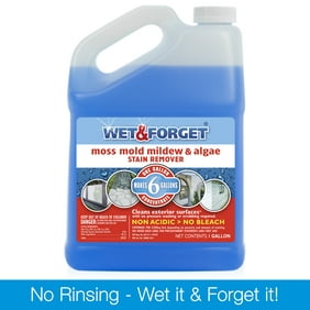 Wet And Forget Outdoor Cleaner, Moss Mold Mildew & Algae Stain Remover, 128 oz, Concentrate, Makes 6 gallons, Bleach-free, No rinsing, No scrubbing, 800006