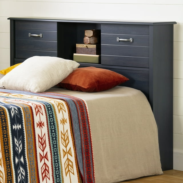 South Shore Ulysses Full Bookcase Headboard with Storage and Sliding Doors, in Blueberry