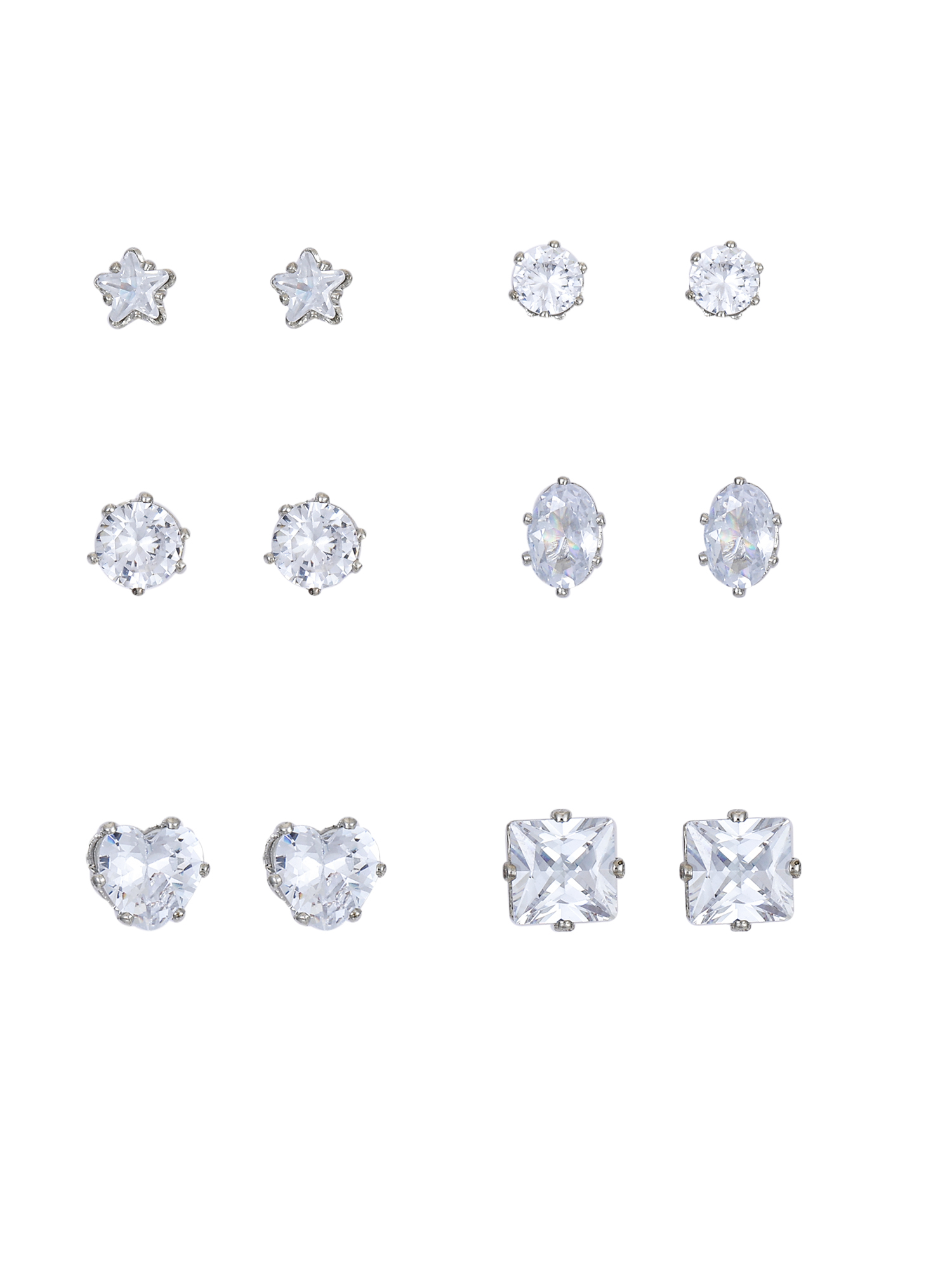 Time and Tru Women's Jewelry Essentials Simulated Diamond Stud Earrings, 6-Pack