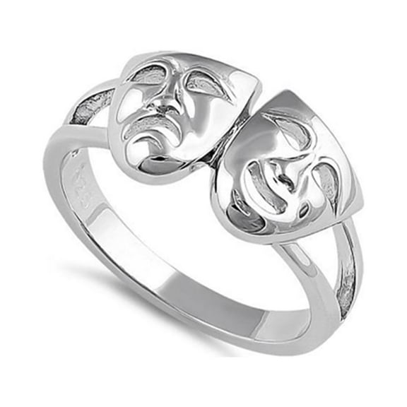 925 Sterling Silver Platinum Plated Comedy Tragedy Women Valentines Day Gifts Ring