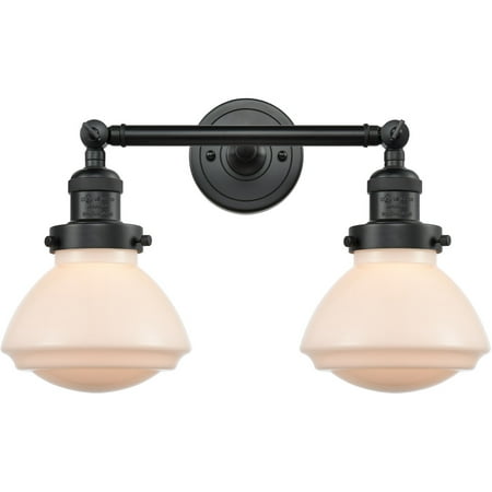 

Matte Black Tone Bathroom Vanity 17 Wide Steel/Cast Brass/Glass Medium Base 2 Light Fixture