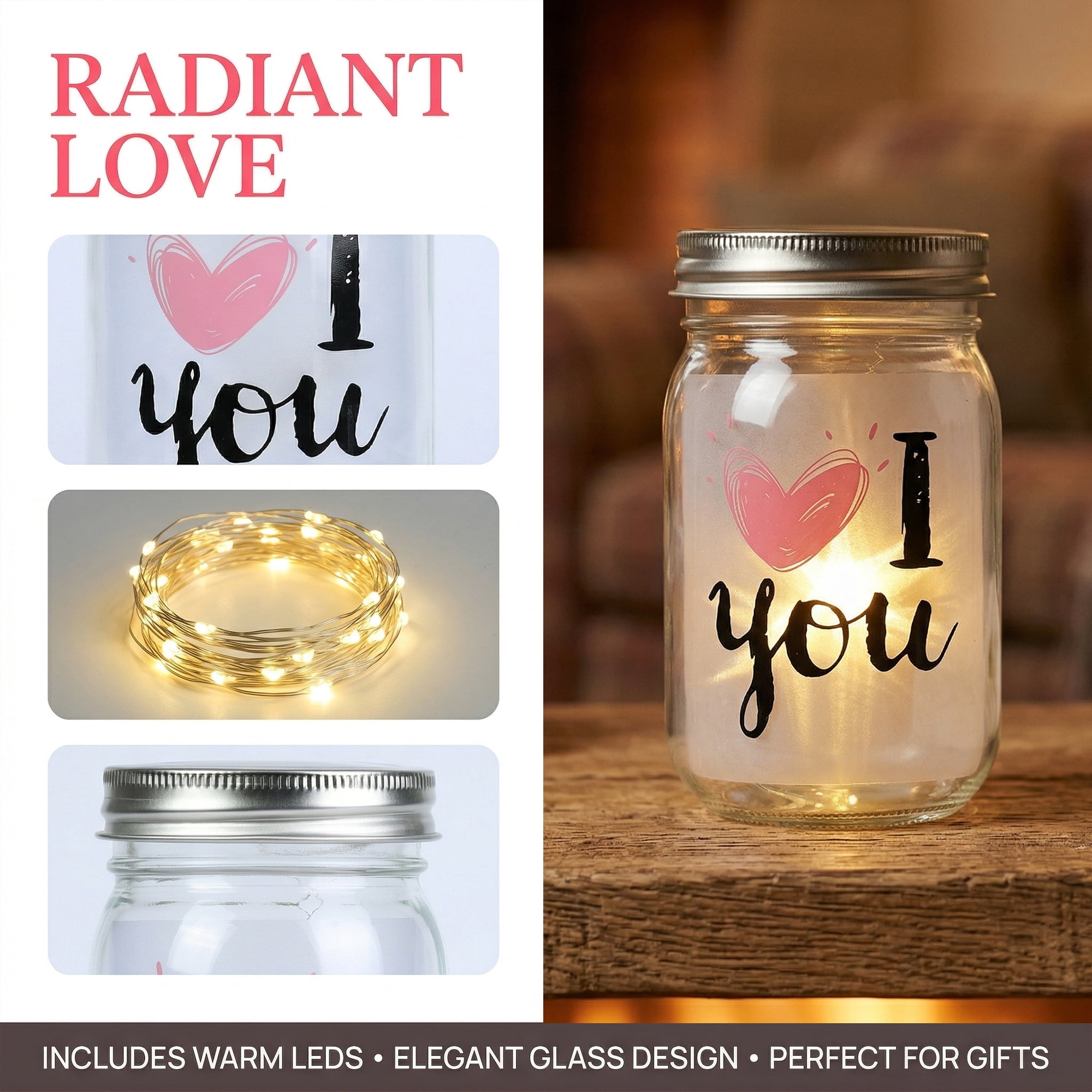 Unique Bargains Airtight Glass Jar Clear Bottle With Warm White Light 3" x 3" x 5.1"
