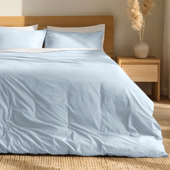 Bare Home Organic Cotton Duvet Cover Set, Percale Weave, Twin/Twin XL, Winter Blue