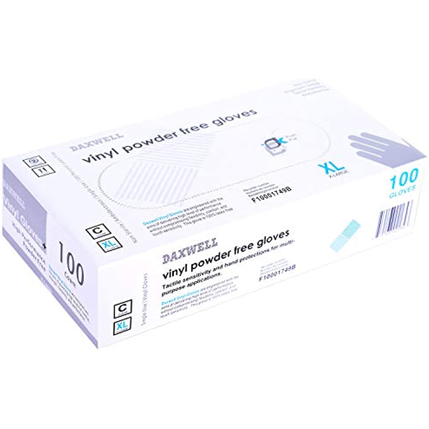 Daxwell Vinyl Gloves, Powder Free, Extra Large, Clear, F10001749b (Box