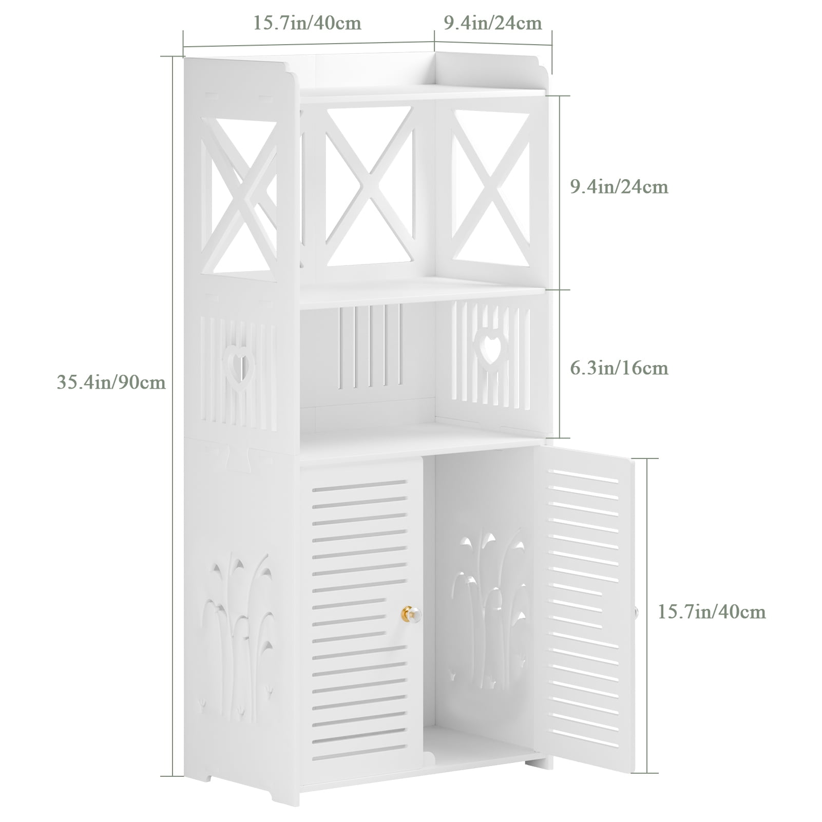 ziertyon Bathroom Storage Cabinet, Freestanding Bathroom Cabinet with Open Storage, Kitchen Pantry Cabinet with Doors, Bathroom Floor Cabinet with Door & Shelves (White)