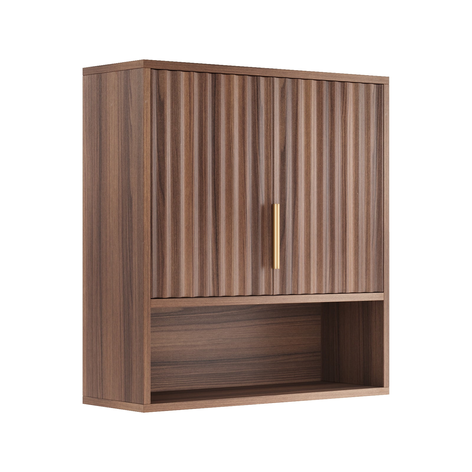 Ktaxon Fluted Bathroom Cabinet Wall Mount, Medicine Cabinet Storage Organizer with Single Door and Adjustable Shelves, Walnut