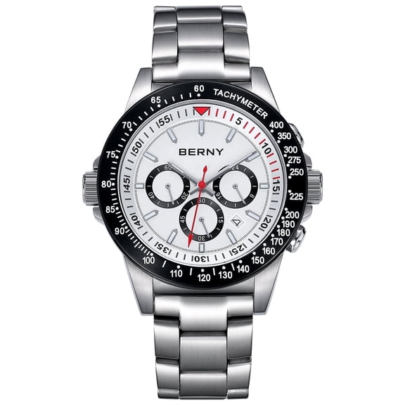 BERNY Quartz Watches for Men, Japanese Quartz Movement Men's Diving Watch, 10ATM Waterproof Business Wristwatch for Men, Analog Gift Watches, (White)