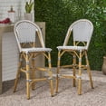 thumbnail image 3 of LiviNest Outdoor French Barstools Set: 2-Piece Weatherproof PE Rattan Stools - 29.5" Seat Height for Patio & Garden - Aluminum Frame with Bamboo Finish White & Black, 3 of 6