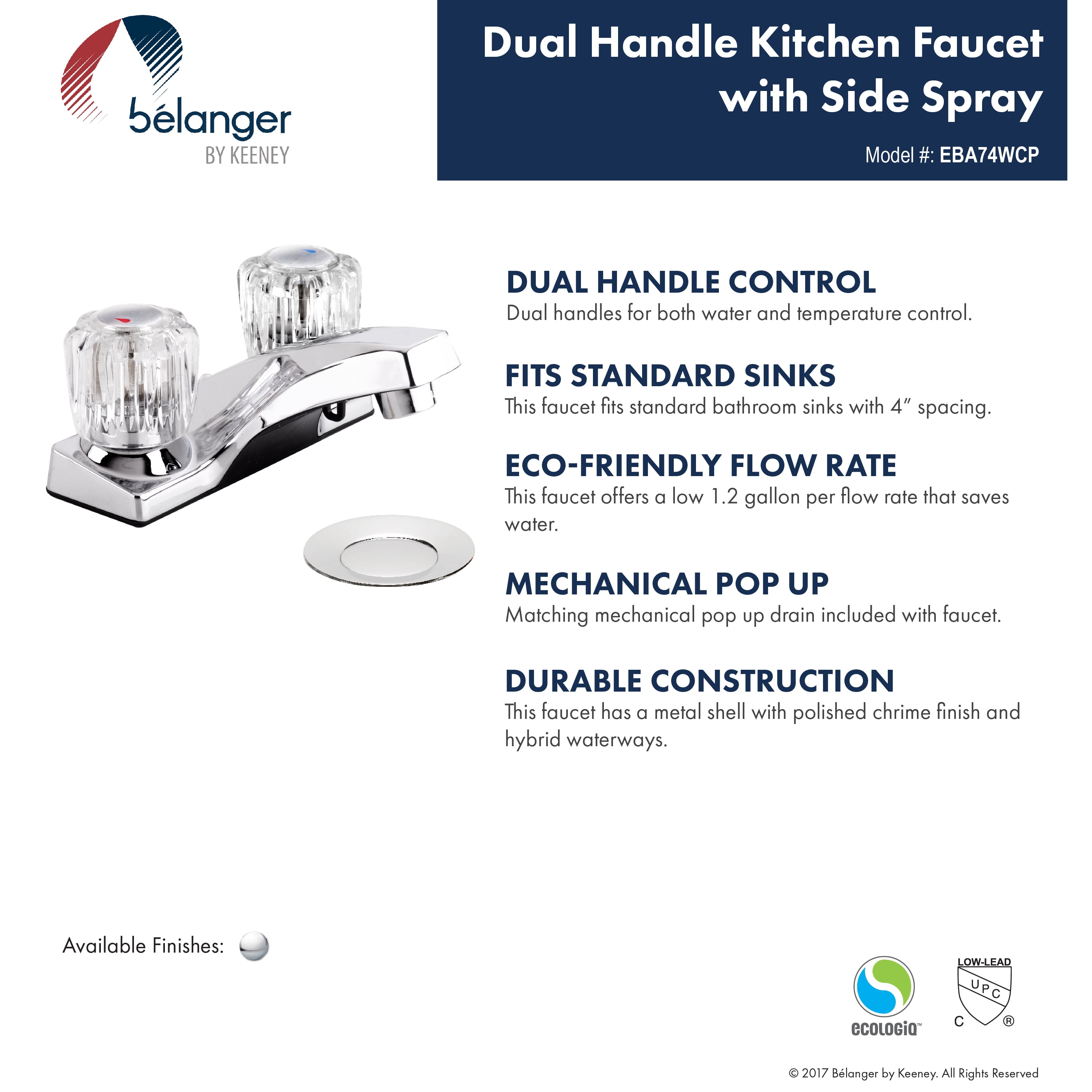 Belanger EBA74WCP Dual Handle Bathroom Faucet with Drain, Chrome