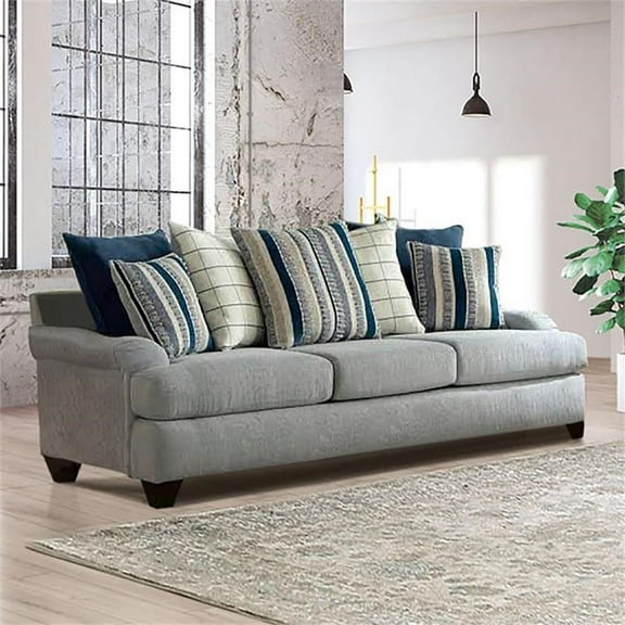 Furniture of America Furze Transitional Chenille Upholstered Sofa in Gray