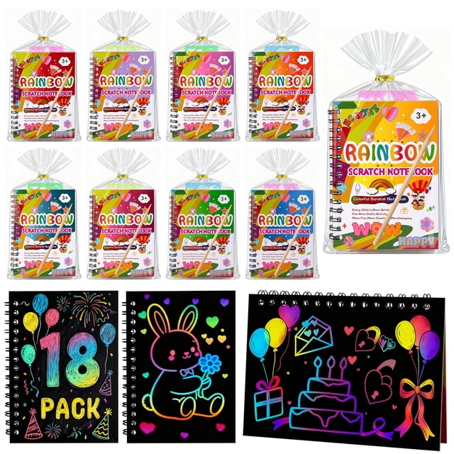 Set de Cuadernos de Arte Rascado Arcoíris para Niños - Recuerdos para Fiestas