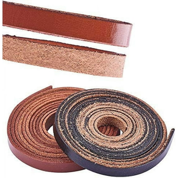 Leather Strap 157 inches Long 3/8 inch Wide Leather Craft Strip (Black Brown)