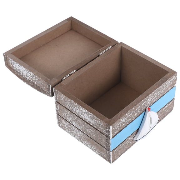 Clispeed Handcrafted Brown Wood Box with Lid Ocean Inspired Decorative Storage Chest