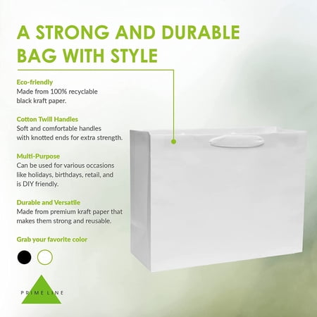 Prime Line Packaging Large PB Twill White Paper Shopping Bags 25 Pack - 16x6x12