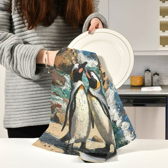 BZSMCE Kitchen Towels Creative Penuins Couple Pattern Durable Kitchen Towel