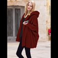 thumbnail image 4 of Chaqueta con Capucha y Cuello en V de Larga de Color Liso para Mujer, Informal, Holgada, de Felpa, Sin Botones. Vino Tinto 4XL, 4 of 7