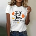 thumbnail image 2 of Women Funny Christian T-Shirts Thanksgiving Fall for Jesus He Never Leaves Short Sleeve Tees Casual Crewneck Loose Tops, 2 of 4