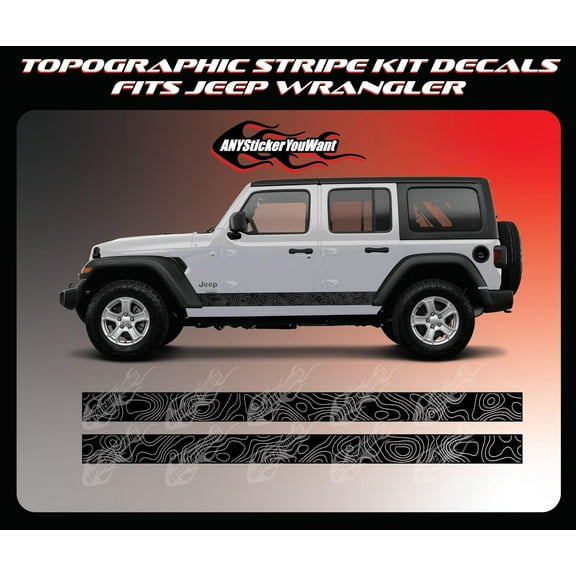AnyStickerYouWant - Topographic Side Stripe Kit Vinyl Decals Compatible with and Fits Jeep Wrangler (4 Door) - Set of Two