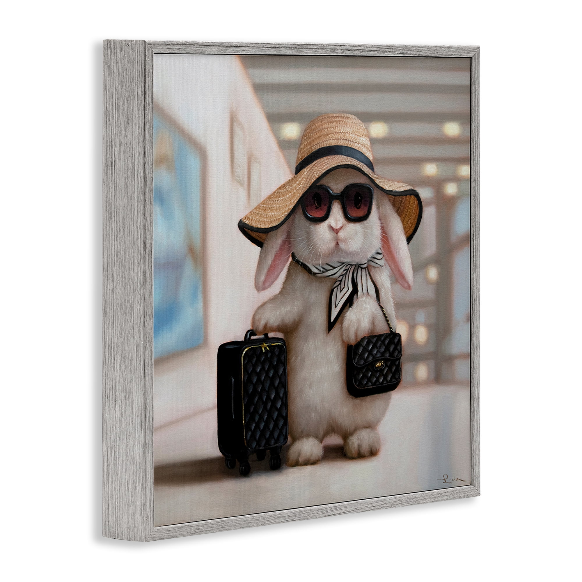 Stupell Industries Bun Voyage Traveling Rabbit Gray Framed Giclee Art, design by Lucia Heffernan