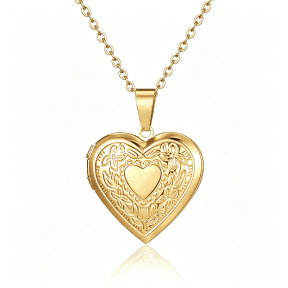 DESIGNICE Vintage Engraved Flower Locket Picture Pendant Necklace Antique Carved Pattern Oval Heart Pendant Necklace for Women Hold Picture Souvenir Memorial Jewelry