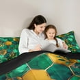 thumbnail image 5 of Manfei Mgeometric Eaethetic Art Queen Comforter Set,Marble Print Bedding Sets,Green Hexagon Gold Leaves Bedding Comforter Set For Teens,Microfiber Bedroom Decor Reversible,3pcs, 5 of 8
