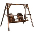 thumbnail image 1 of Outsunny Wooden 2-Seat  A-Frame Porch Swing Rustic Patio Bench Outdoor Furniture  w/ Table, 1 of 10