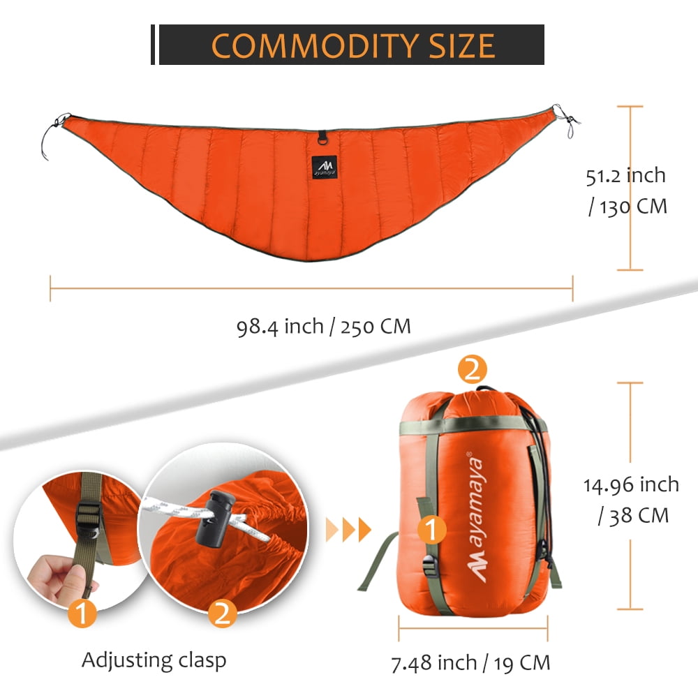 IClover Full Length Hammock Underquilt Camping Hiking Under Quilt Winter Warm Blanket US Orange
