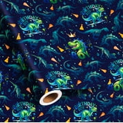 Vnaaem Dinosaur Birthday PriNst Wrapping Paper Roll for Boys Girls Kids - Green Dinosaur Gift Wrap for Baby Shower Holiday Dinosaur Party Favor - 17 in x 20 ft(Total 28.5sq.ft)