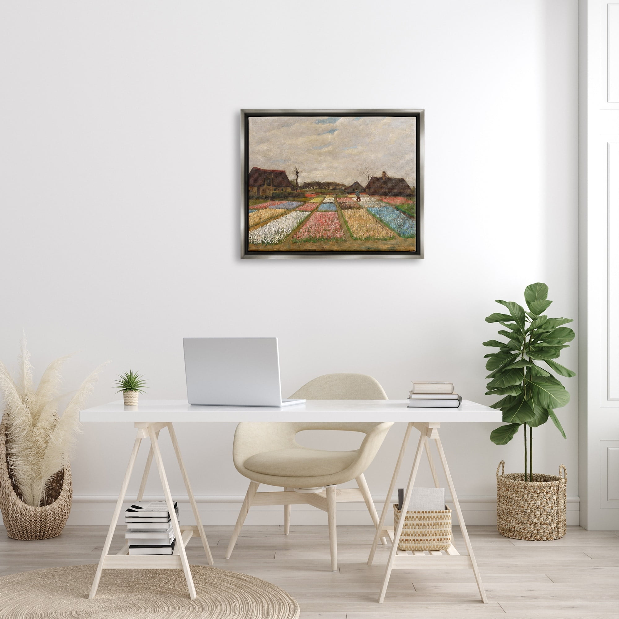 Stupell Industries Bulb Fields in Holland Vincent van Gogh Classic Painting Painting Luster Gray Floating Framed Canvas Print Wall Art, Design by one1000paintings
