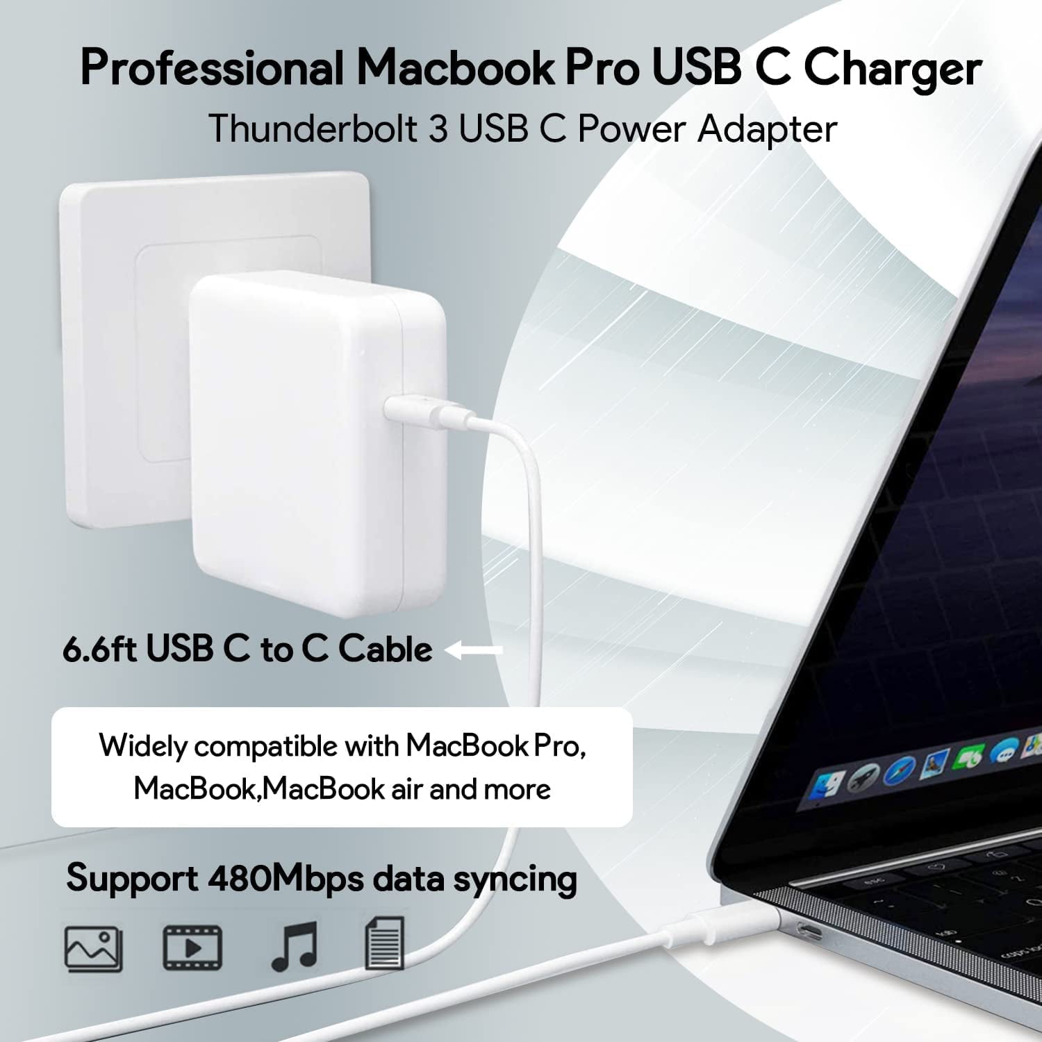 96W USB C Type fast charger for USB C Port MacBook pro & MacBook Air, ipad Pro, Samsung Galaxy and All USB C Device, Include Charge Cable（6ft）
