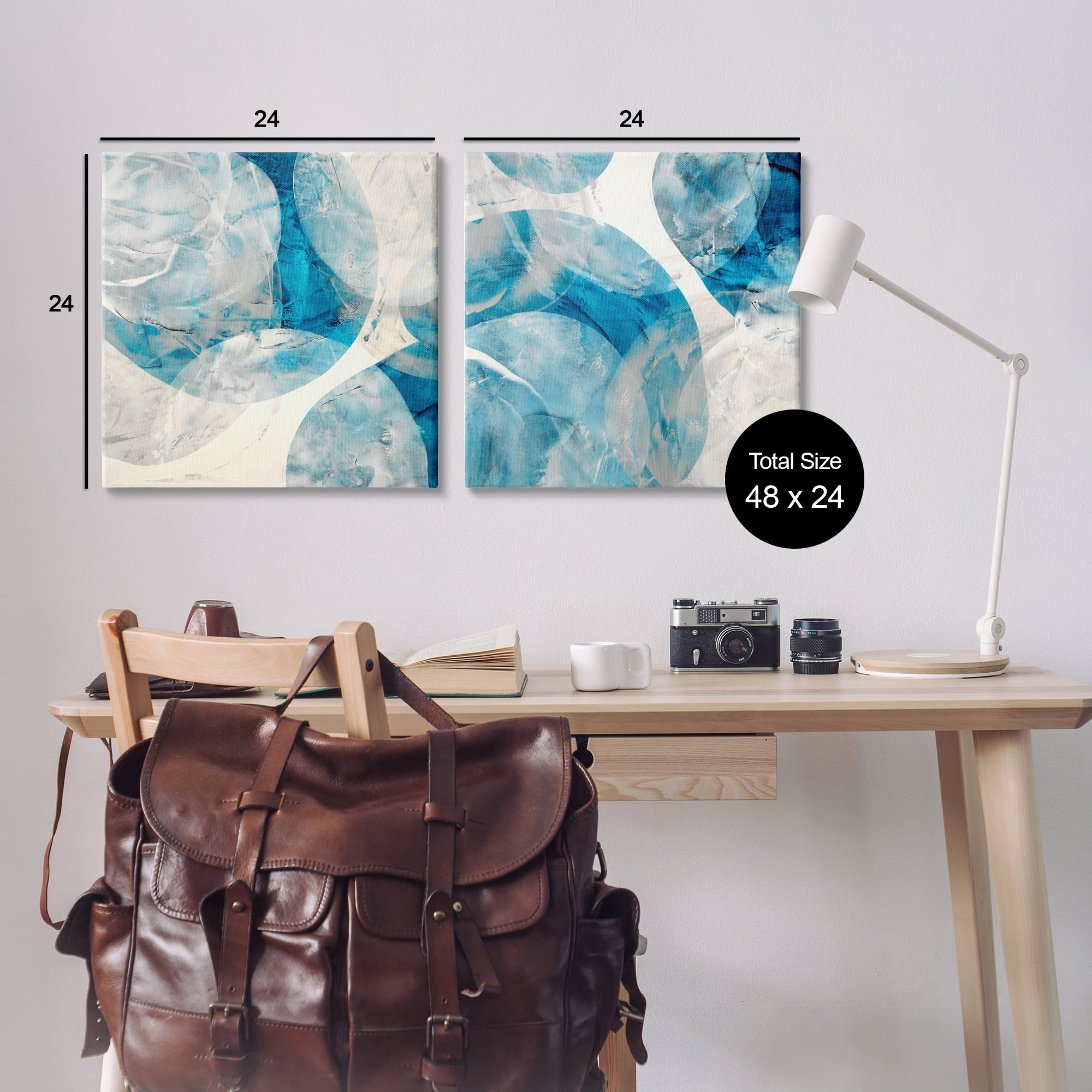 Stupell Industries Abstract Teal Cream Circles Abstract Painting Wrapped Canvas Art Print Wall Art, 24 x 24, Set of 2