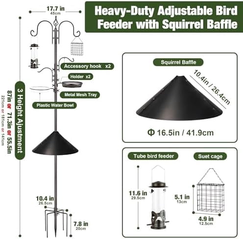 Bird Feeders Bird Feeding Station Kit Bird Feeding Pole Wild Bird Feeder Hanging Kit with Squirrel Guard Baffle Suet Cage Tube Bird Feeder Planter Hanger Multi Feeder for Attracting Wild Birds