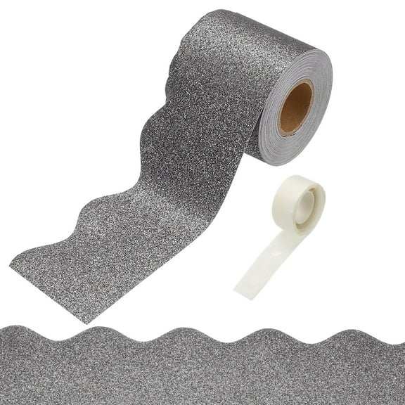 Uxcell Glitter Bulletin Board Borders, 32.8ft Gray Border with Clear Sticky Dots