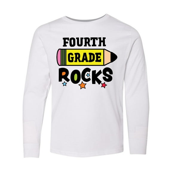 Inktastic 4th Grade Rocks with Pencil and Stars Long Sleeve Youth T-Shirt