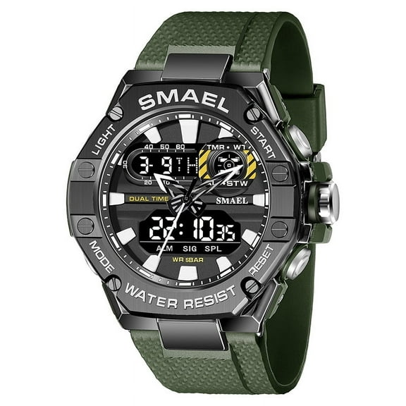 SMAEL 8066 Top Brand Sport Men Watch Led Light Dual Display Student Wristwatch Male Military Alloy Case Stopwatch Watches