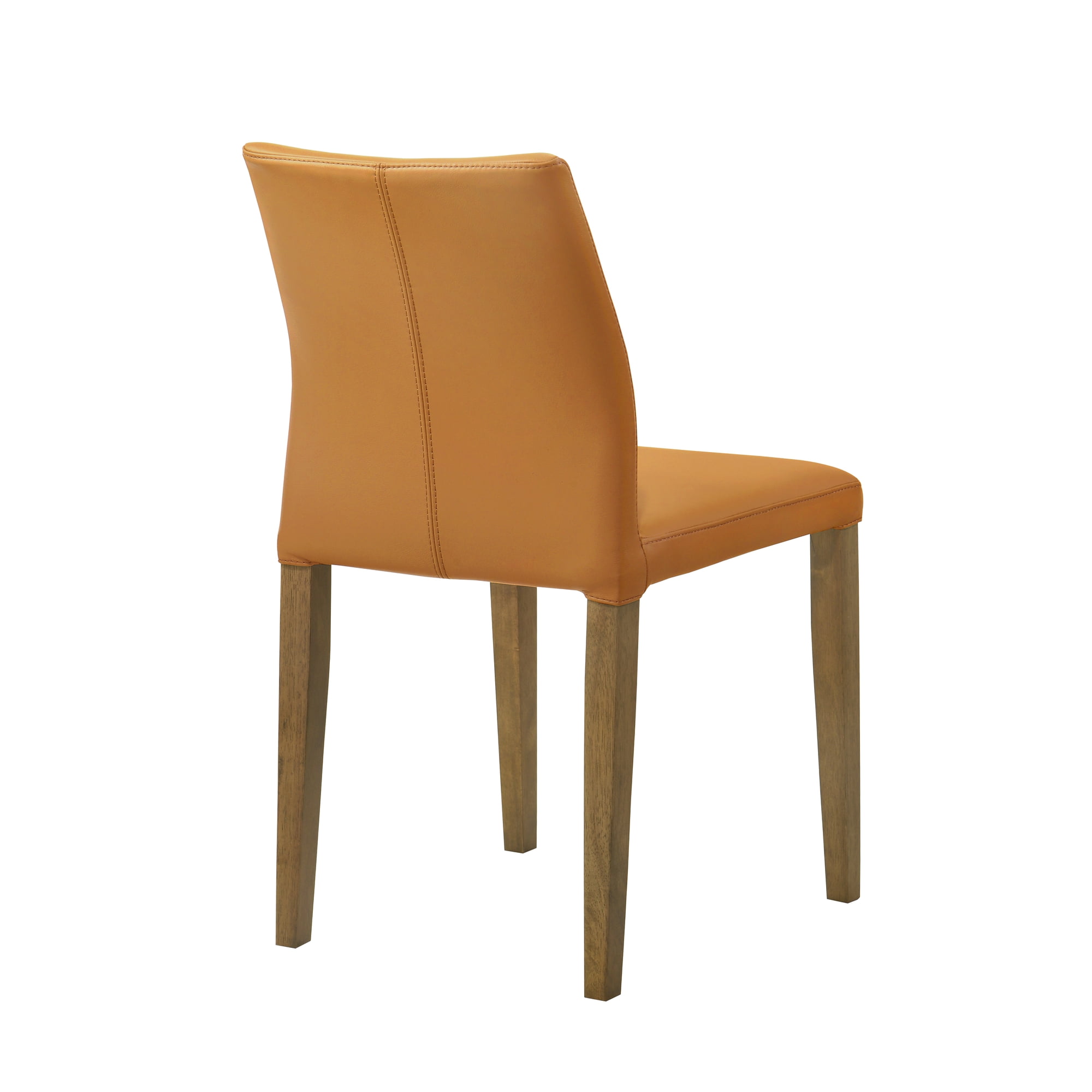 Elyza Full Back Top Grain Leather Upholstered Wood Dining Chairs in Orange - Set of 2