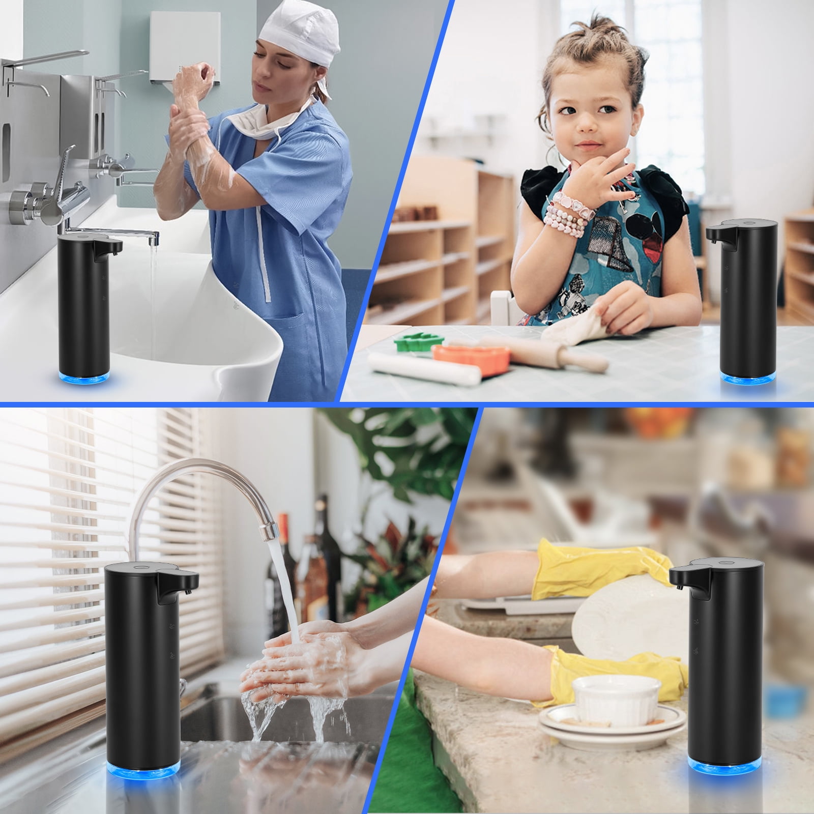 Automatic Foaming Soap Dispenser: Rechargeable Touchless Soap Dispenser Stainless Steel Foam Soap Dispenser for Bathroom Hand Soap Pump for Kitchen Xmas Gift, 9oz, Black