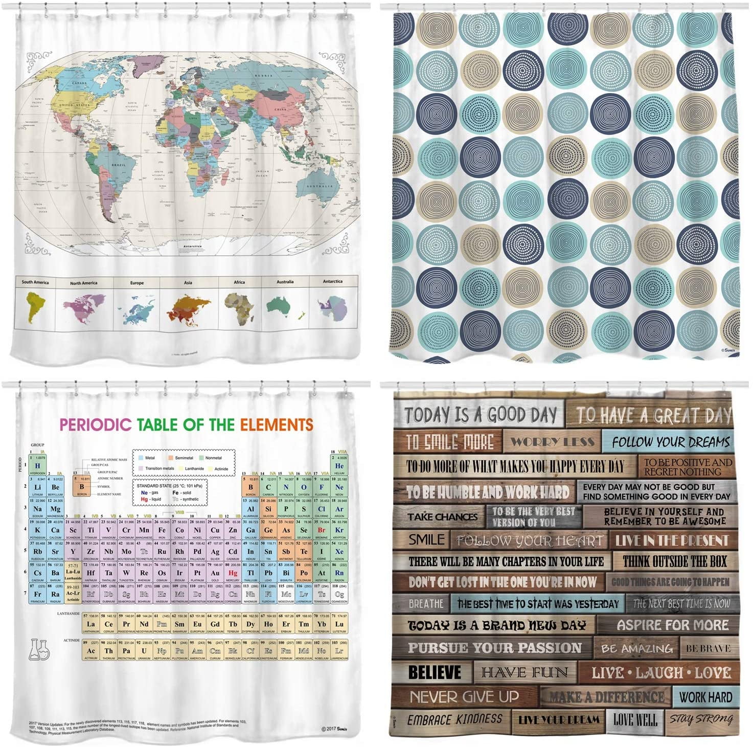 New Map Of The World Shower Curtain With Detailed Major Cities PVC Free 