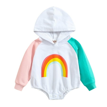 

Dresses Baby Girl Owl Romper Baby Boy Girl Fall Clothes Hooded Sweatshirt Rainbow Romper Long Sleeve Color Patchwork Bodysuit Cute Outfits Girls School Dress