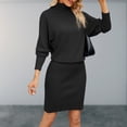 thumbnail image 4 of Vestido De Manga Larga Con Alas De Murciélago Vestido de suéter casual para mujer Vestido de cuello alto de punto de color sólido Vestido corto de suéter Ygjytge Negro L para Mujer, 4 of 6