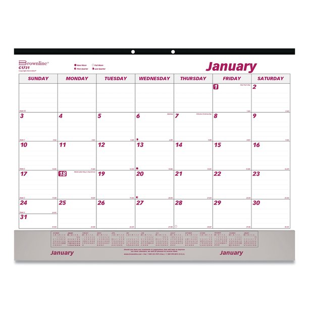 2023 Brownline 22 x 17 Monthly Desk Pad Calendar White/Maroon (C1731V