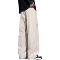 thumbnail image 4 of Men's Baggy Solid Color Casual Pants With Drawstring Waist And Wide Legs Beige L, 4 of 5